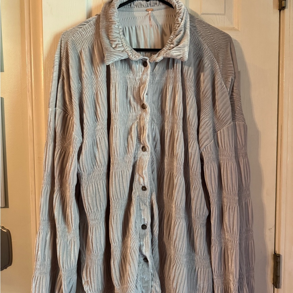 Free People Textured Gray Button-Down Shirt